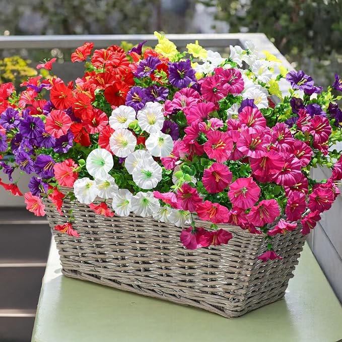 Artificial Flowers Fake Plants for Outdoors Decoration, 12 Bundles Silk Morning - Image 2