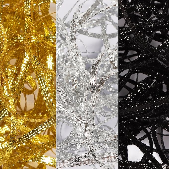 Gold&Silver Set Thin Ribbon 1/8 inch Metallic Braided Double Faced Ribbons - Image 8