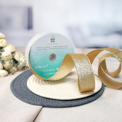 CT CRAFT LLC Glitter Wired Ribbon 1.5" x 20 Yards Light Gold - Image 4