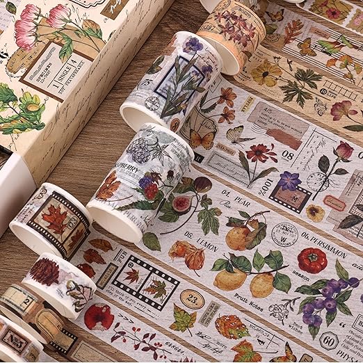 20 Rolls Vintage Washi Tape Set, Floral Letter Butterfly Mushroom Botanical - Image 6