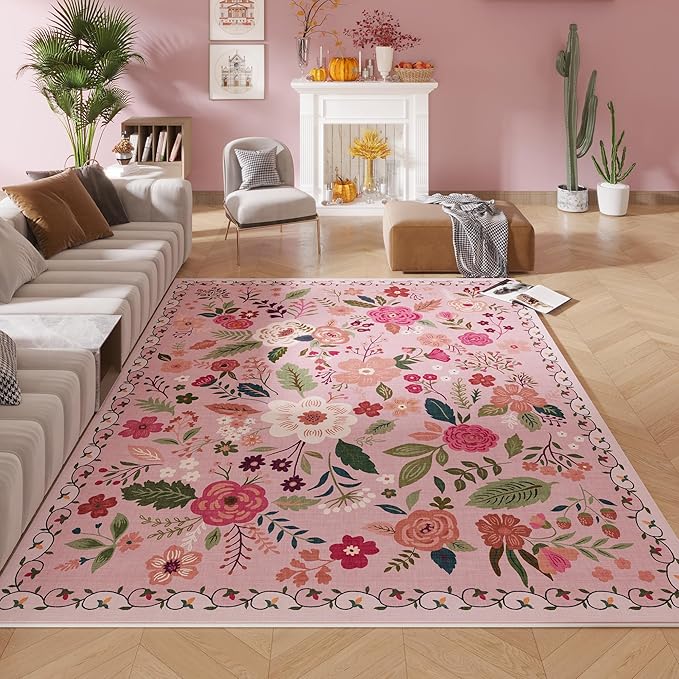 Rugcomf Living Room Rug 5x7 Rug Machine Washable Boho Area Rug Non Slip Floral by Rugcomf