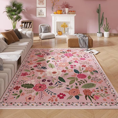 Rugcomf Living Room Rug 5x7 Rug Machine Washable Boho Area Rug Non Slip Floral by Rugcomf