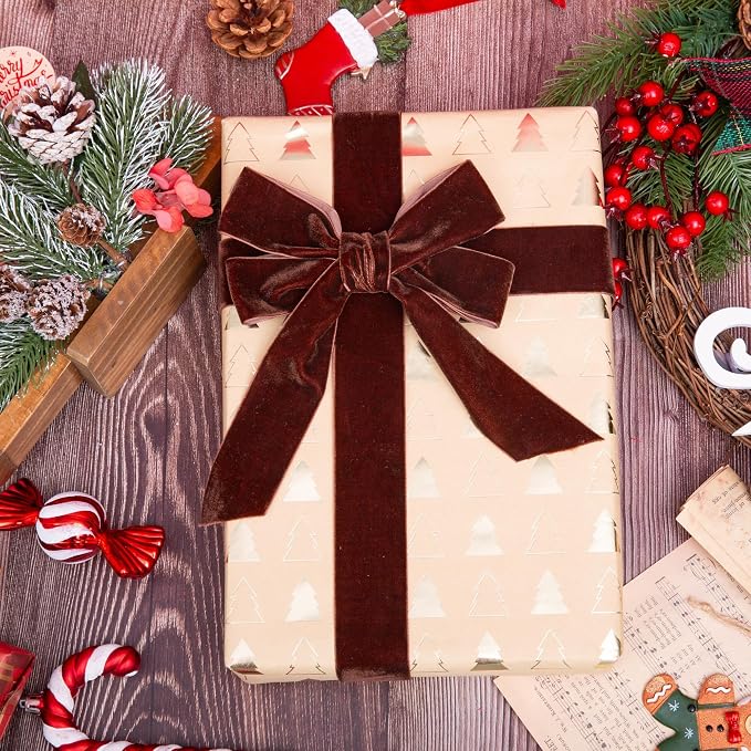 Vintage Brown Velvet Ribbon Chocolate Christmas Ribbon - Image 3