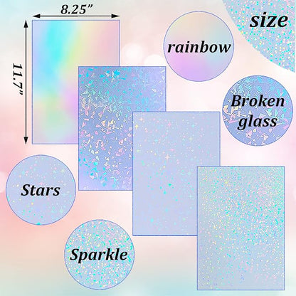 36 Sheets Holographic Sticker Paper 8.5" x11'' Waterproof Clear Vinyl Sticker - Image 2
