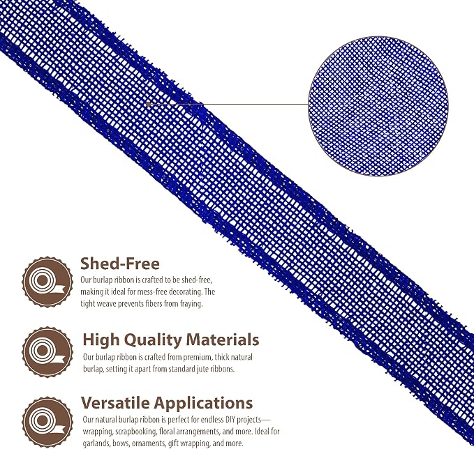 Mandala Crafts Royal Blue Burlap Ribbon 1 Inch Wide Jute Ribbons - Image 3