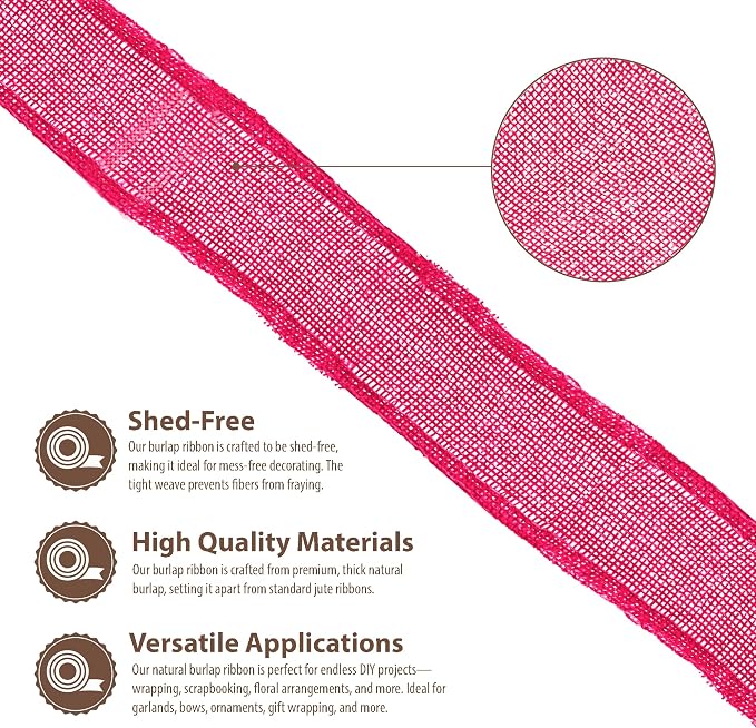 Mandala Crafts Hot Pink Burlap Ribbon 1.5 Inches Wide Jute Ribbons - Image 3