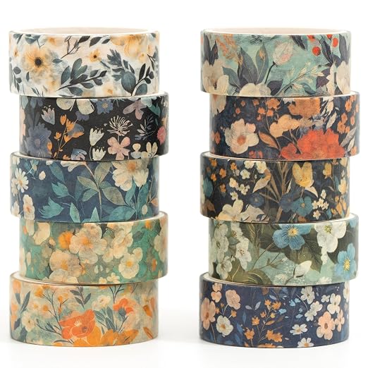 10 Rolls Blooming Flowers Washi Tape Set Floral Arts Adhesive Tapes Colorful by Songdao