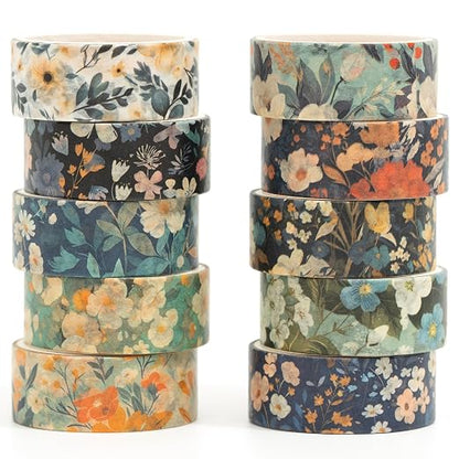 10 Rolls Blooming Flowers Washi Tape Set Floral Arts Adhesive Tapes Colorful by Songdao