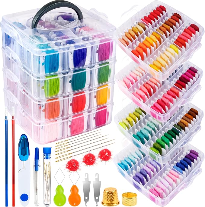 262 Pack Embroidery Thread Floss Kit Including 200 Colors 8 M/Pcs Cross Stitch by BYMORE