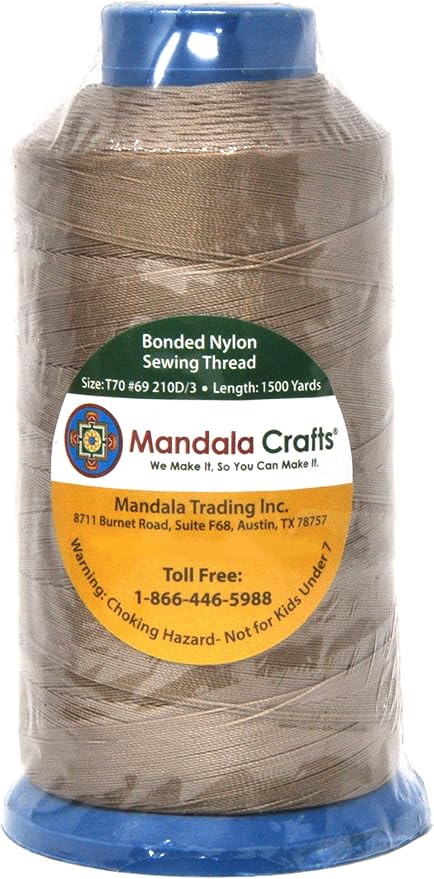 Mandala Crafts Bonded Nylon Thread Khaki Heavy Duty Sewing Threads - Image 2