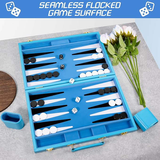 Froggod Travel Backgammon Sets for Adults – 15 Inch Premium Backgammon Set – PU - Image 3