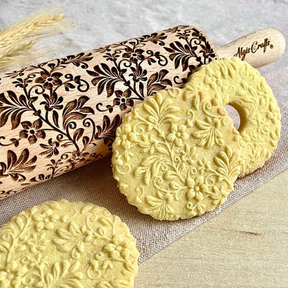 FLORAL WREATH Embossing Rolling Pin by ALGISCRAFTS