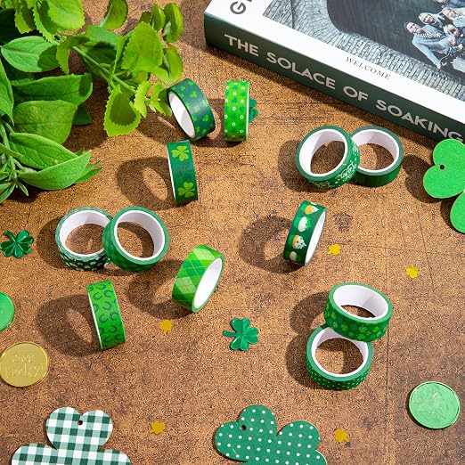 Whaline 12 Rolls St. Patrick's Day Washi Tape Green Shamrock Washi Masking Tape - Image 4