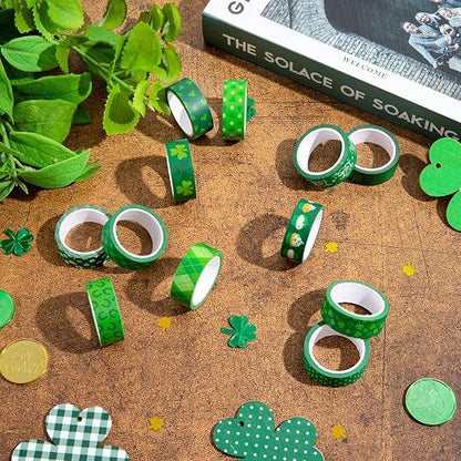 Whaline 12 Rolls St. Patrick's Day Washi Tape Green Shamrock Washi Masking Tape - Image 4