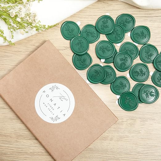 PONATIA 50 Pcs Emerald Green Wax Seal Stickers - Image 8