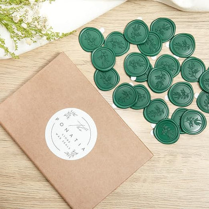 PONATIA 50 Pcs Emerald Green Wax Seal Stickers - Image 8