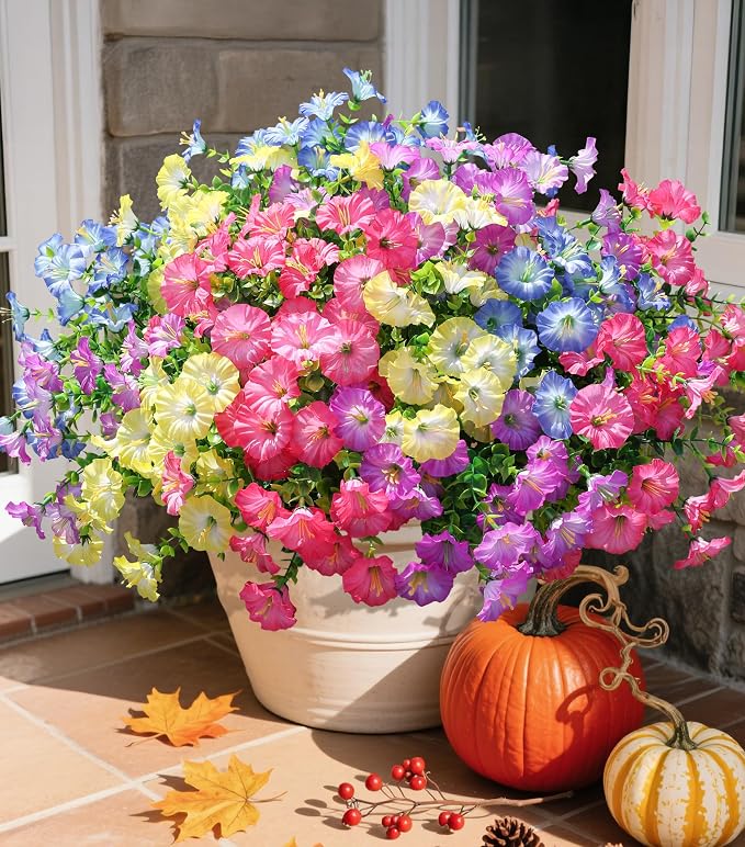Artificial Flowers Fake Plants for Outdoors Decoration, 12 Bundles Silk Morning by Ivydale