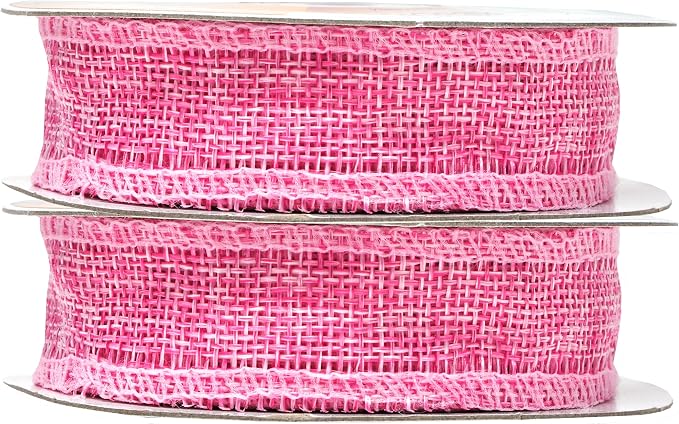 Mandala Crafts Pink Burlap Ribbon 1 Inch Wide Jute Ribbons - Image 2