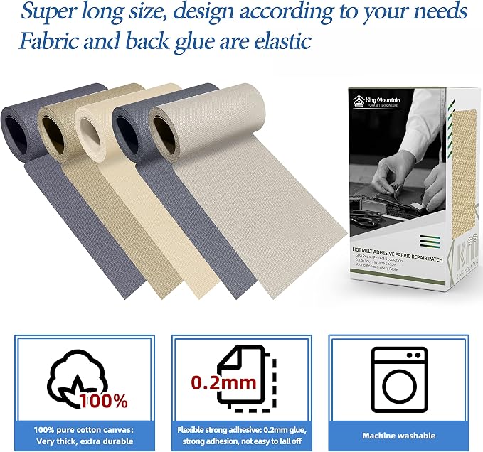 KING MOUNTAIN Canvas Iron on Patch, Waterproof 100% Cotton Fabric Repair Patch - Image 3