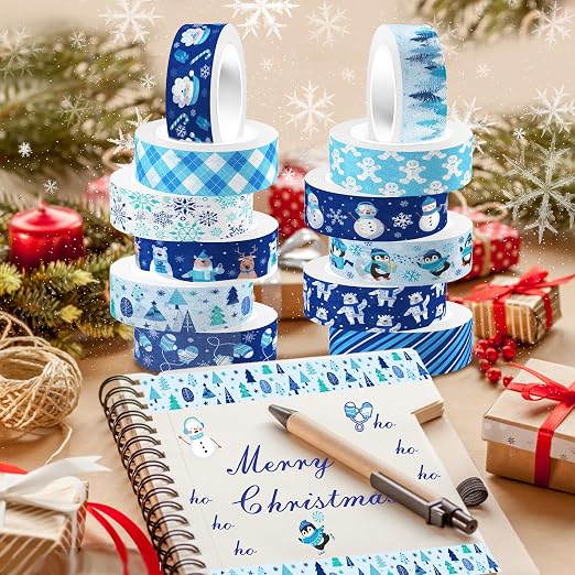 12 Pcs Christmas Washi Tape Blue Snowflake Print Masking Tape Frozen Pattern - Image 6