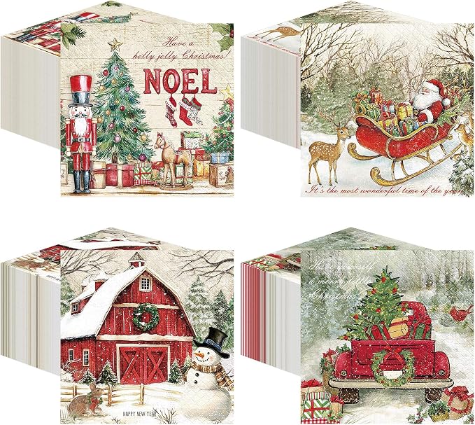 Janlaugh 200 Pcs Christmas Cocktail Napkins Disposable Nutcracker Paper Napkins by Janlaugh