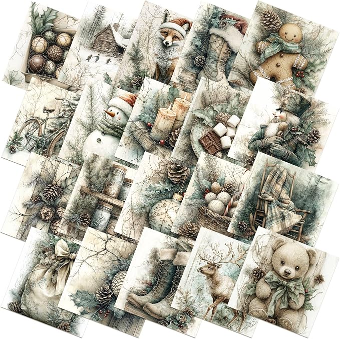 Ganeen 60 Pcs 10 x 10 Inch Vintage Green Christmas Quilting Fabric Squares by Ganeen