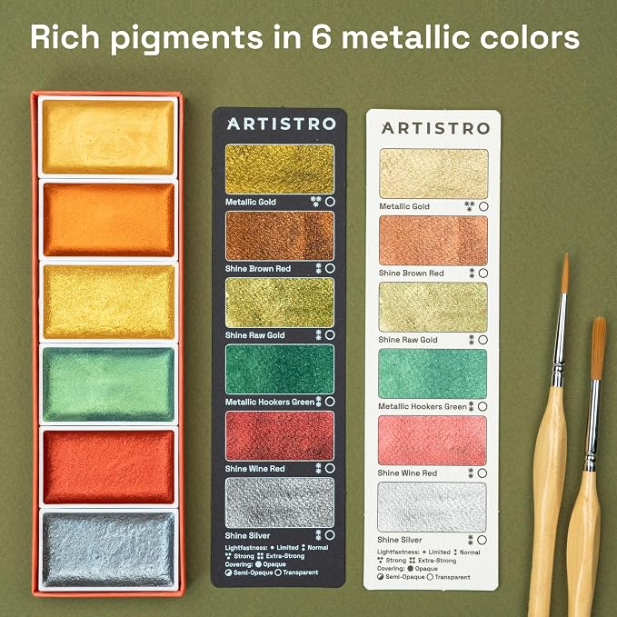 ARTISTRO Professional Metallic Watercolor Paint Set - Image 3