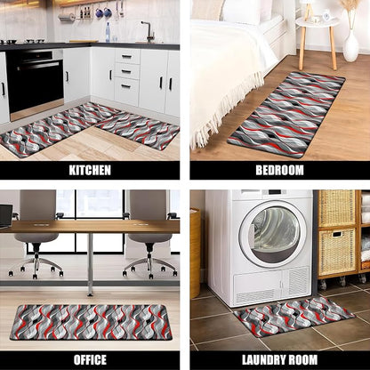 Kitchen Mats for Floor Modern Abstract kitchen rugs Grey and Red Stripe Anti - Image 6