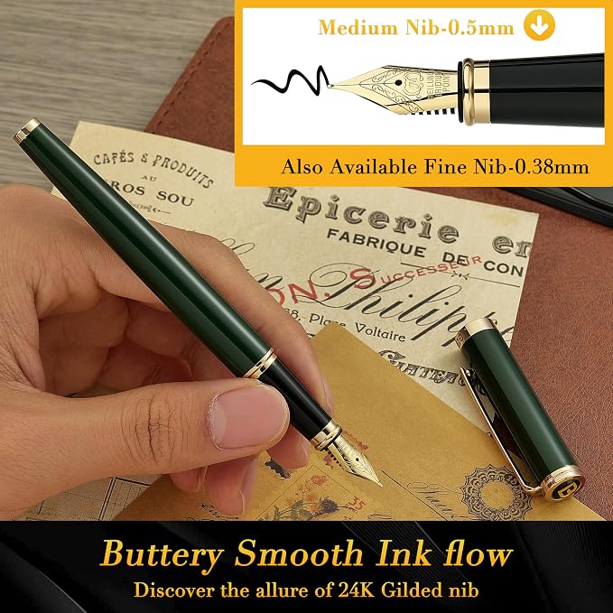 BEILUNER Racing Green Fountain Pen, Stunning Luxury Pens - Image 4
