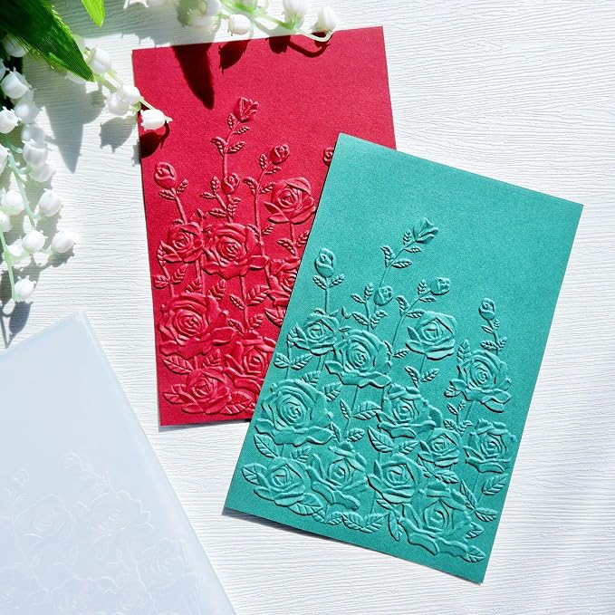 NZJ 3D Texured Spring Flower Rose Bloom Plastic Embossing Folders - Image 3