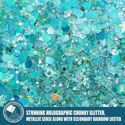 Holographic Chunky Glitter, 5.64oz/160g Craft Glitter Powder Mixed Chunky & - Image 2