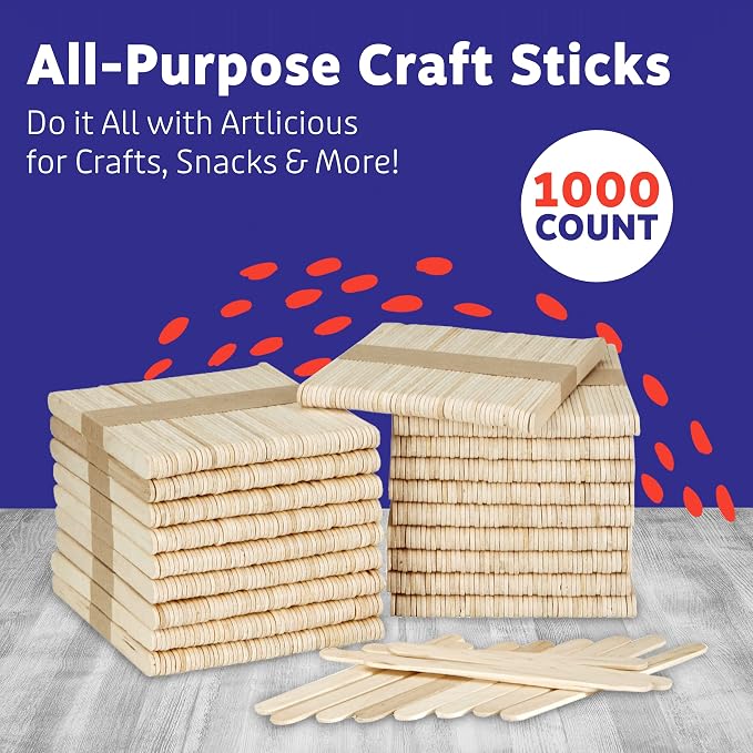 Artlicious 1000 Pcs Wooden Craft Sticks – Food-Grade Popsicle Sticks - Image 2
