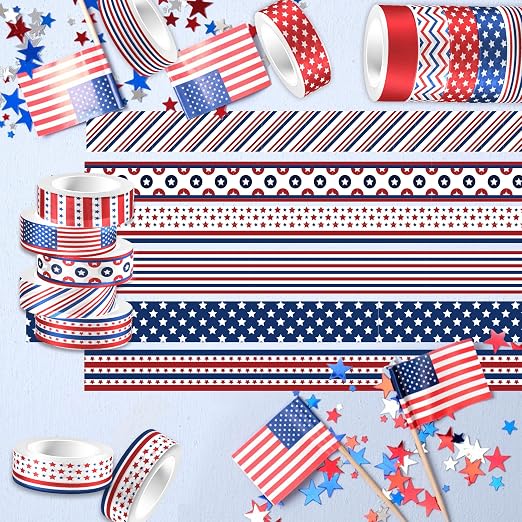 Adirasenotek Washi Tape 12 Rolls Patriotic Packing Tape American Flag - Image 3