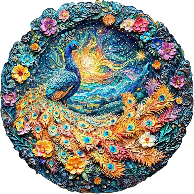 Wooden Puzzles for Adults, Aurora Peacock Shaped Unique Wooden Jigsaw Puzzles by Kaayeewood