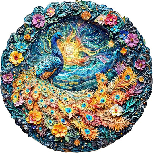 Wooden Puzzles for Adults, Aurora Peacock Shaped Unique Wooden Jigsaw Puzzles by Kaayeewood