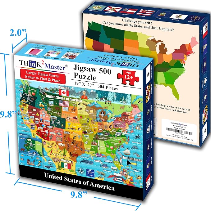 Think2Master Colorful United States Map 500 Pieces Large Format Jigsaw Puzzle - Image 5