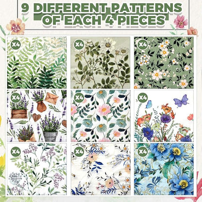 Crtiin 36 Pack 9 Styles Decoupage Napkins Assorted Floral Decorative Decoupage - Image 6