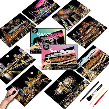 Scratch Art Painting Kit for Adults-8 Sheets A4 Rainbow Scratch Painting Paper by PAITUEND