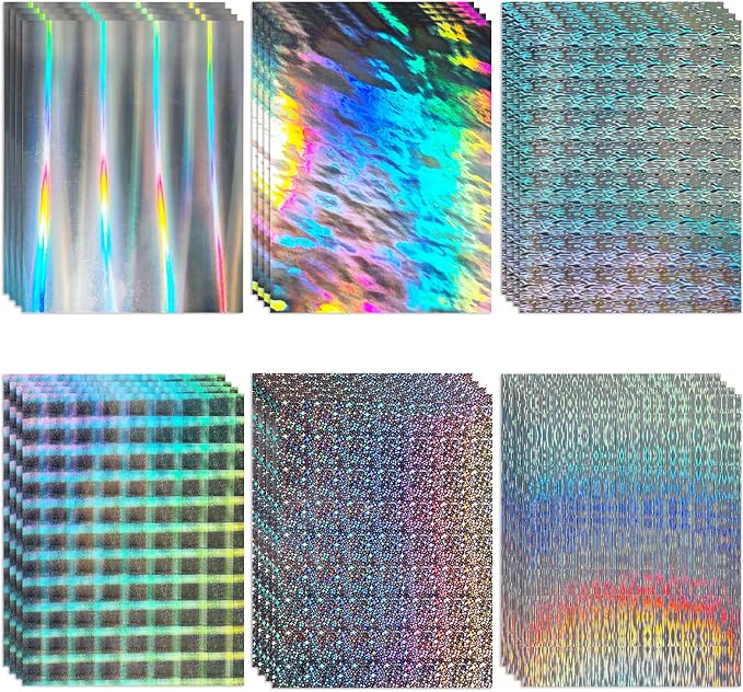 24 Sheets Holographic Cardstock 8.5 x 11in, 250gsm/92lb 6 Mixed Styles Metallic by Bazyrock