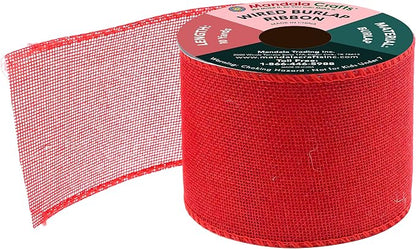 Mandala Crafts Red Burlap Wired Ribbon 3 Inches Wide Jute Ribbons - Image 2