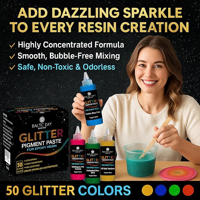 50 Color Glitter Pigment Paste for Epoxy Resin, Mica Metallic Resin Pigment Set - Image 3