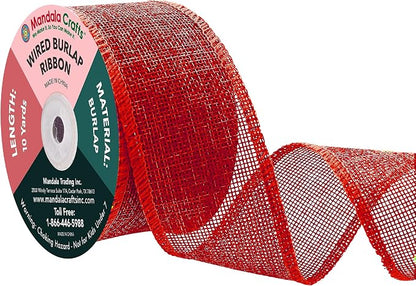 Mandala Crafts Red Burlap Wired Ribbon 2 Inches Wide Jute Ribbons by MandalaCrafts