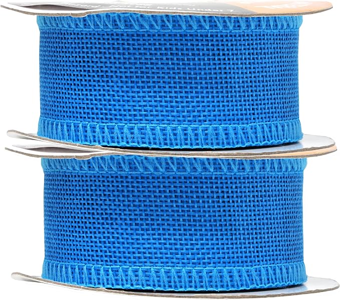 Mandala Crafts Sky Blue Burlap Ribbon 1.5 Inches Wide Jute Ribbons - Image 2