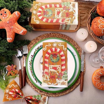 100 Pcs Christmas Guest Napkins 2 Ply Gingerbread Man Disposable Paper Napkins - Image 4
