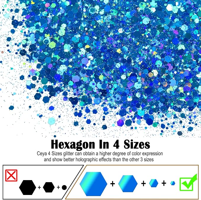 Ceya Holographic Chunky Glitter, 4.9oz/ 140g Sky Blue Craft Glitter Powder - Image 2