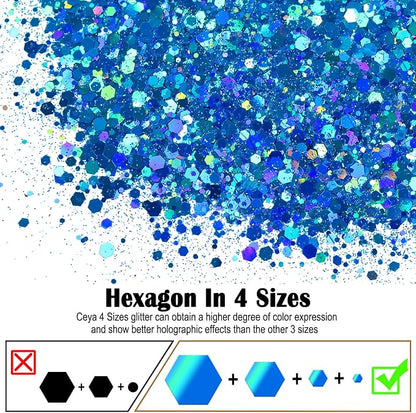 Ceya Holographic Chunky Glitter, 4.9oz/ 140g Sky Blue Craft Glitter Powder - Image 2
