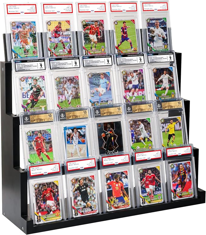4-Tier Card Display Stand, Wooden Trading Card Display Case by Unknown