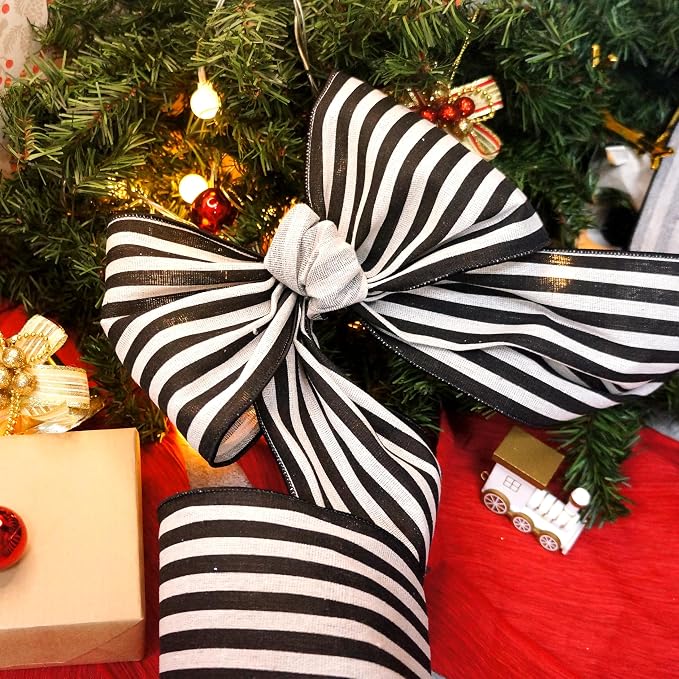 CT CRAFT LLC Striped Canvas Cotton Ribbon 6" x 10 Yards Ivory/Black Stripes - Image 7