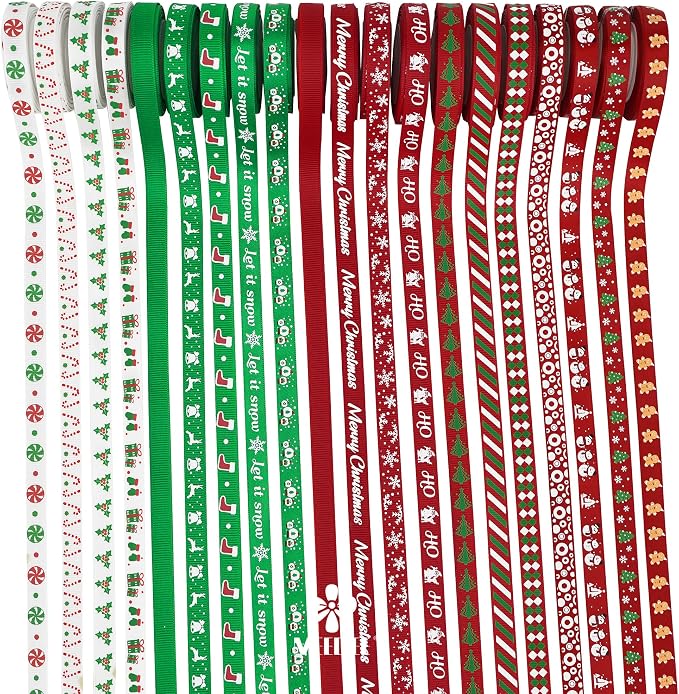 MEEDEE 3/8 inch 100 Yards Assorted Christmas Ribbon - Image 8
