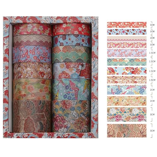 12 Rolls Kyoto Charm Washi Tape Set Japanese Arts Adhesive Tapes Geometric - Image 3